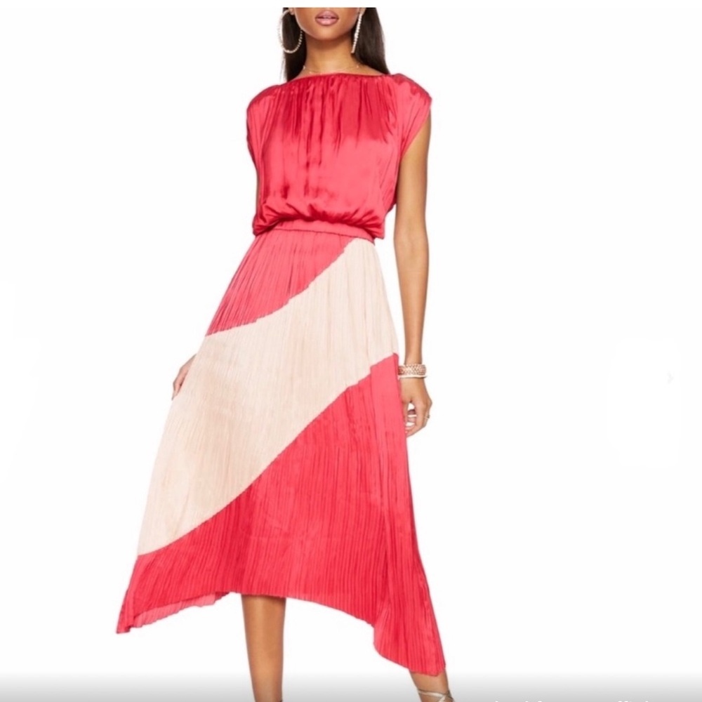 BNWT Ramy Brook Adena Blush Rose Pleated Midi Dress